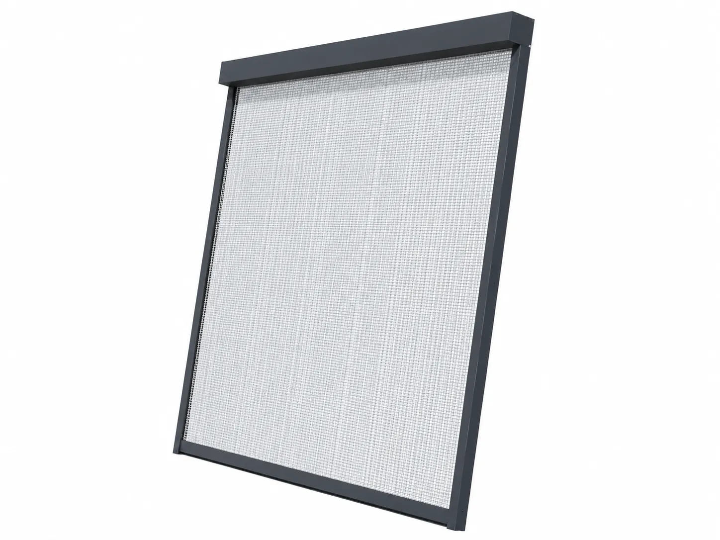 Model 100 manual zip blind with mesh fabric and dark frame